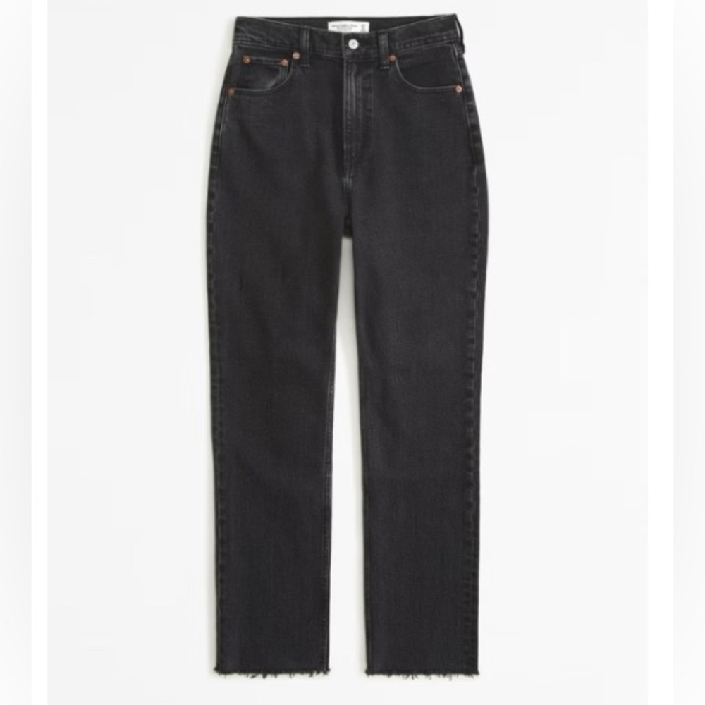 Abercrombie Curve Love Ultra High Rise Ankle Straight Jean, Black, 28 Short